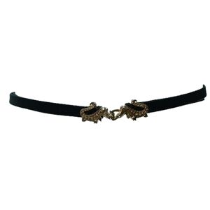 Vintage 1980 Mimi Di N Black Skinny Belt Gold Tone Alligator Buckle Adjustable